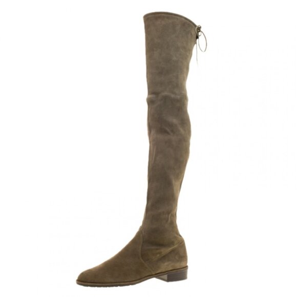 Stuart Weitzman Lowland Loden Suede Khaki Grau Brown Over The Knee Boots Size 9 - Picture 3 of 9